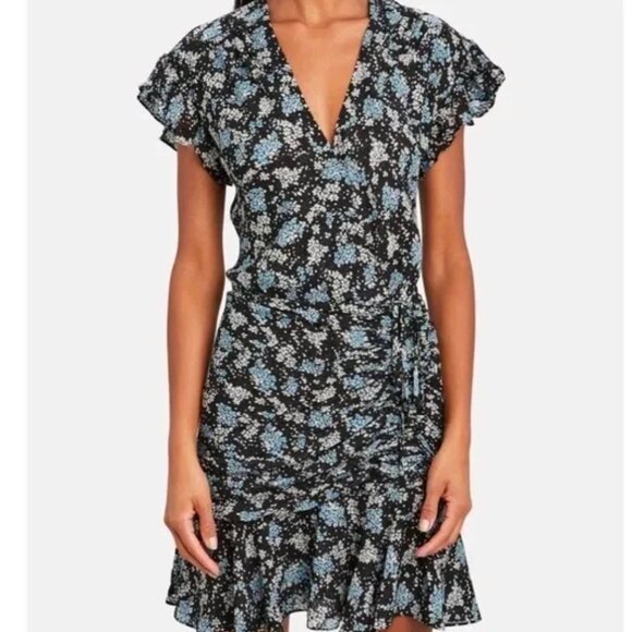 Veronica Beard Marla Dress Ruched Silk Floral Semi Sheer Short Sleeve Size 4 - Picture 12 of 13